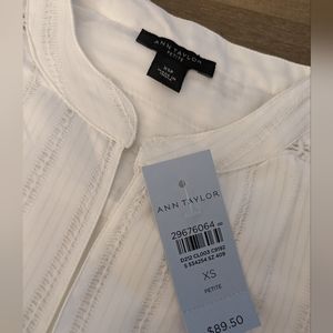 Ann Taylor Ivory Lace Trim Split V-Neck Blouse